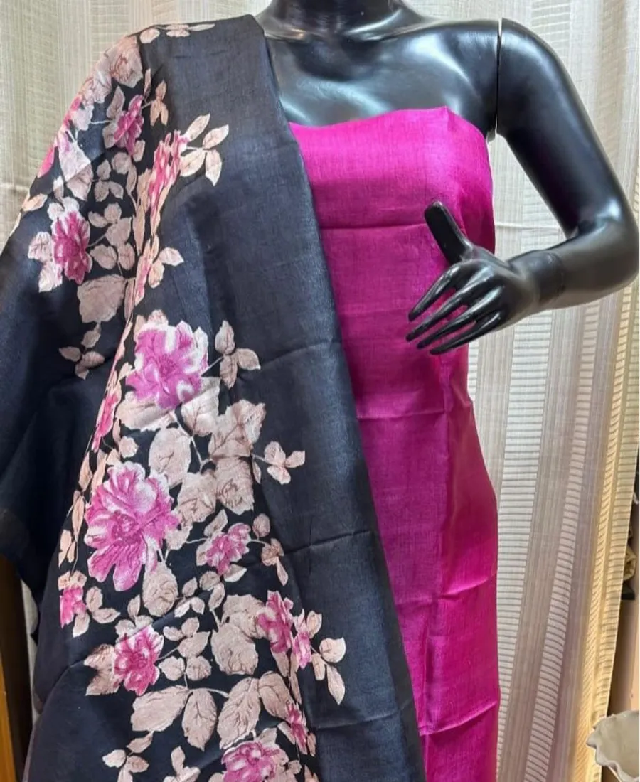 Elegant Pure Handloom Tussar Silk Dress Material – Top & Dupatta